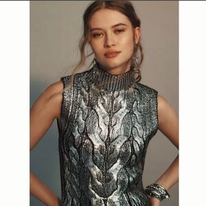 Anthropologie Cabled Foil Muscle Tank Sweater- size M